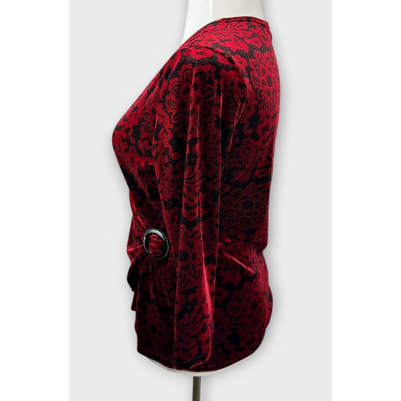 Choices Velvet Faux Wrap Blouse Lined Top Red Black Goth Vamp Whimsigoth Large - Picture 12 of 16